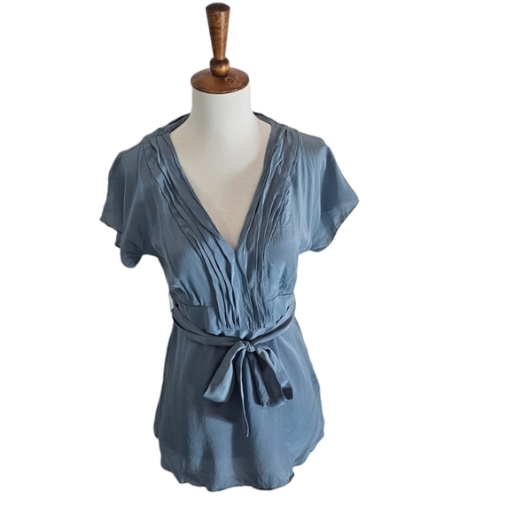 Banana Republic 100% Silk Blue Blouse Top 2 Preowned - Picture 2 of 7